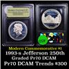 Image 1 : Proof 1993-S Jefferson Modern Commem Dollar $1 Graded GEM++ Proof Deep Cameo By USCG