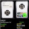 Image 1 : Proof NGC 1952 Jefferson Nickel 5c Graded pr68 By NGC