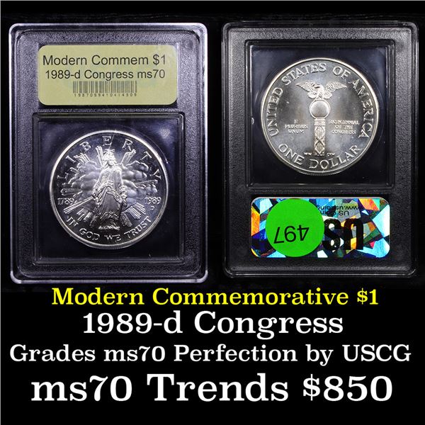 1989-d Congress Modern Commem Dollar $1 Graded ms70, Perfection By USCG