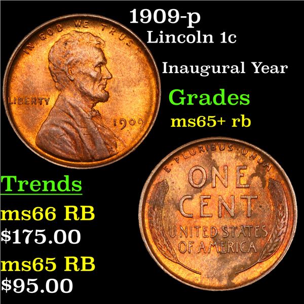 1909-p Lincoln Cent 1c Grades Gem+ Unc RB