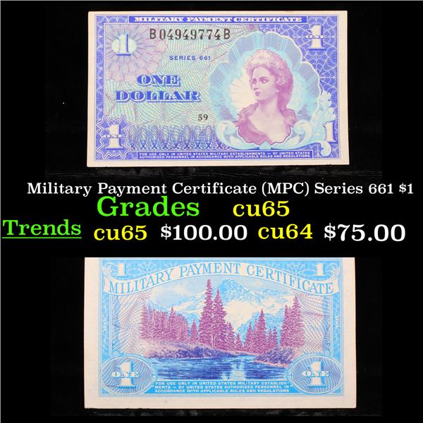 Military Payment Certificate (MPC) Series 661 $1 Grades Gem CU