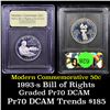 Image 1 : Proof 1993-s Bill of Rights Modern Commem Half Dollar 50c Graded GEM++ Proof Deep Cameo By USCG
