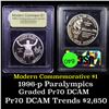 Image 1 : Proof 1996-P Olympics Paralympics Modern Commem Dollar $1 Graded GEM++ Proof Deep Cameo By USCG