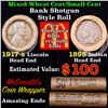Image 1 : Mixed small cents 1c orig shotgun roll, 1917-s Wheat Cent, 1898 Indian cent other end, McDonalds Wra
