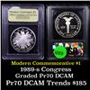 Image 1 : Proof 1989-S Congress Modern Commem Dollar $1 Graded GEM++ Proof Deep Cameo By USCG