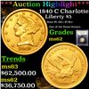 Image 1 : ***Auction Highlight*** 1840 C Charlotte Gold Liberty Half Eagle $5 Graded Select Unc By USCG (fc)