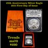 Image 1 : 25TH Anniversary NGC 2011-w SILVER Eagle Graded MS70 ANACS Silver Eagle Dollar $1