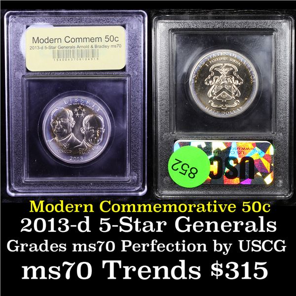 2013-d 5-Star Generals Arnold & Bradley Modern Commem Half Dollar 50c Graded ms70, Perfection By USC