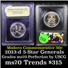 Image 1 : 2013-d 5-Star Generals Arnold & Bradley Modern Commem Half Dollar 50c Graded ms70, Perfection By USC