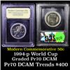 Image 1 : Proof 1994-P World Cup Modern Commem Half Dollar 50c Graded GEM++ Proof Deep Cameo By USCG