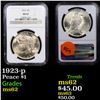 Image 1 : NGC 1923-p Peace Dollar $1 Graded ms62 By NGC