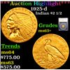 ***Auction Highlight*** 1925-d Gold Indian Quarter Eagle $2 1/2 Graded ms63+ By SEGS (fc)