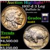 Image 1 : ***Auction Highlight*** 1937-d 3 Leg Buffalo Nickel 5c Graded Select Unc By USCG (fc)