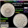 Image 1 : ***Auction Highlight*** 1868 FS-311 RPD Shield Nickel 5c Graded GEM Unc By USCG (fc)