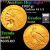 Image 1 : ***Auction Highlight*** 1927-p Gold Indian Quarter Eagle $2 1/2 Graded Select Unc By USCG (fc)