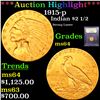 Image 1 : ***Auction Highlight*** 1915-p Gold Indian Quarter Eagle $2 1/2 Graded Choice Unc By USCG (fc)