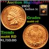 Image 1 : ***Auction Highlight*** 1902 Indian Cent 1c Graded GEM+ Unc RD By USCG (fc)