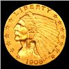 Image 2 : 1908-p Gold Indian Quarter Eagle $2 1/2 Grades AU, Almost Unc