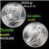 Image 1 : 1925-p Peace Dollar $1 Grades GEM+ Unc