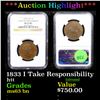 Image 1 : ***Auction Highlight*** NGC 1833 I Take Responsibility Hard Times Token 1c Graded ms63 bn By NGC (fc