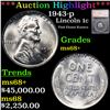 Image 1 : *HIGHLIGHT OF THE NIGHT* 1943-p TOP POP! Lincoln Cent 1c Graded ms68+ By SEGS (fc)