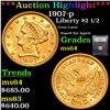 Image 1 : ***Auction Highlight*** 1907-p Gold Liberty Quarter Eagle $2 1/2 Graded Choice Unc By USCG (fc)