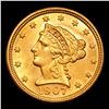 Image 2 : ***Auction Highlight*** 1907-p Gold Liberty Quarter Eagle $2 1/2 Graded Choice Unc By USCG (fc)