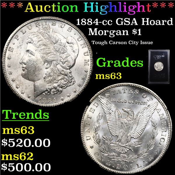 ***Auction Highlight*** 1884-cc GSA Hoard Morgan Dollar $1 Grades Select Unc (fc)