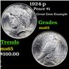 Image 1 : 1924-p Peace Dollar $1 Grades GEM Unc