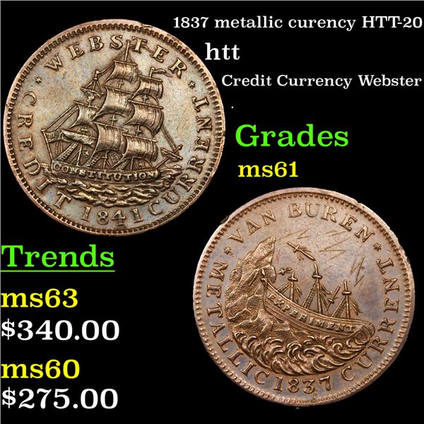 1837 metallic curency HTT-20 Hard Times Token 1c Grades BU+