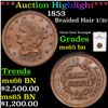 Image 1 : ***Auction Highlight*** NGC 1853 Braided Hair Half Cent 1/2c Graded ms65 bn By NGC (fc)