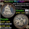 Image 1 : Proof ***Auction Highlight*** 1873 Arrows @ date Seated Liberty Quarter 25c Graded pr66+ cam By SEGS
