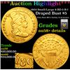 Image 1 : *HIGHLIGHT OF THE MONTH* 1804 Small/Large 8 BD-5 R-7 Gold Draped Bust $5  au58+ details By SEGS (fc)