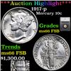 Image 1 : ***Auction Highlight*** 1917-p Mercury Dime 10c Graded ms66 FSB By SEGS (fc)
