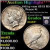 Image 1 : ***Auction Highlight*** 1921-p vam 1B I2 R5 Peace Dollar $1 Graded Select Unc By USCG (fc)