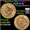 Image 1 : ***Auction Highlight*** 1820 N-13 Coronet Head Large Cent 1c Graded Choice Unc BN By USCG (fc)