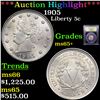 Image 1 : ***Auction Highlight*** 1905 Liberty Nickel 5c Graded GEM+ Unc By USCG (fc)