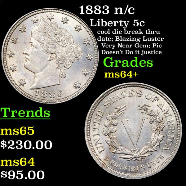 1883 n/c Liberty Nickel 5c Grades Choice+ Unc