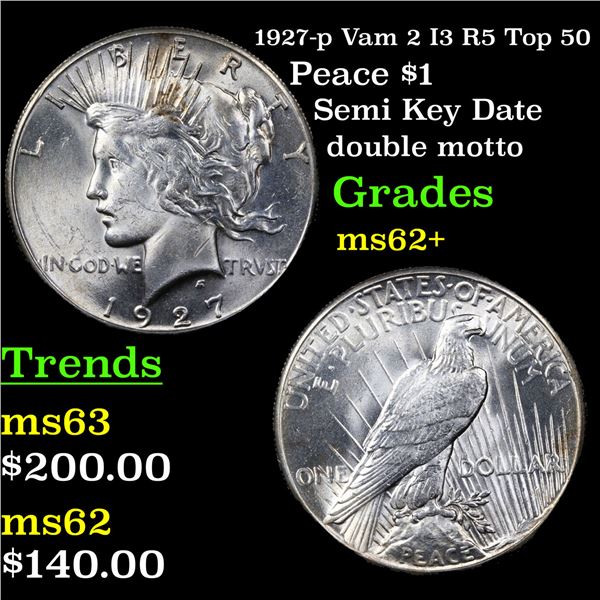 1927-p Vam 2 I3 R5 Top 50 Peace Dollar $1 Grades Select Unc