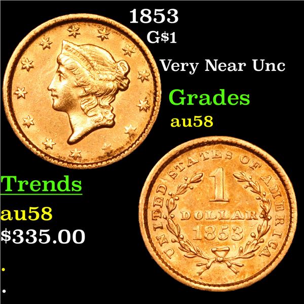 1853 Gold Dollar $1 Grades Choice AU/BU Slider