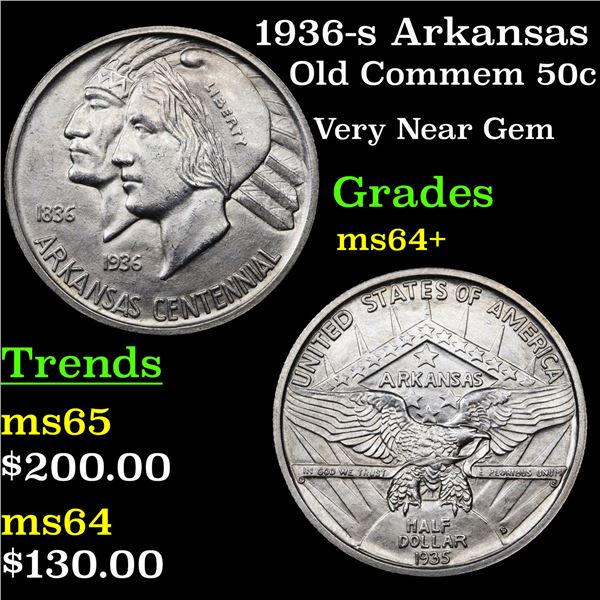 1936-s Arkansas Old Commem Half Dollar 50c Grades Choice+ Unc