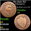 Image 1 : No date NJ Colonial Cent 1c Grades g, good