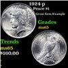 Image 1 : 1924-p Peace Dollar $1 Grades GEM Unc