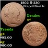 Image 1 : 1802 S-230 Draped Bust Large Cent 1c Grades g, good
