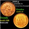 Image 1 : 1910-p Lincoln Cent 1c Grades GEM Unc RB