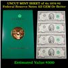 Image 1 : UNCUT MINT SHEET of 4x 1976 $2 Federal Reserve Notes All GEM Or Better