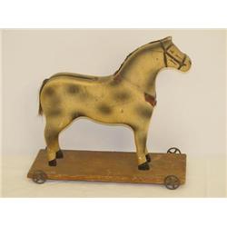 19TH CENT. PAINTED HORSE PULL TOY - DAPPLED P