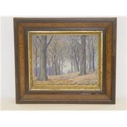 LOUISE M. KAMP OIL ON ARTIST BOARD OF FOREST