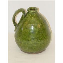 GREEN GLAZED REDWARE JUG - BULBOUS