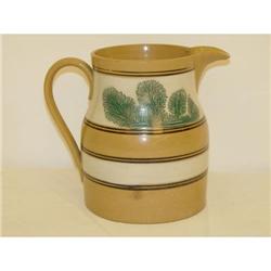 19TH CENT. BANDED YELLOW WARE PITCHER W/ GREE